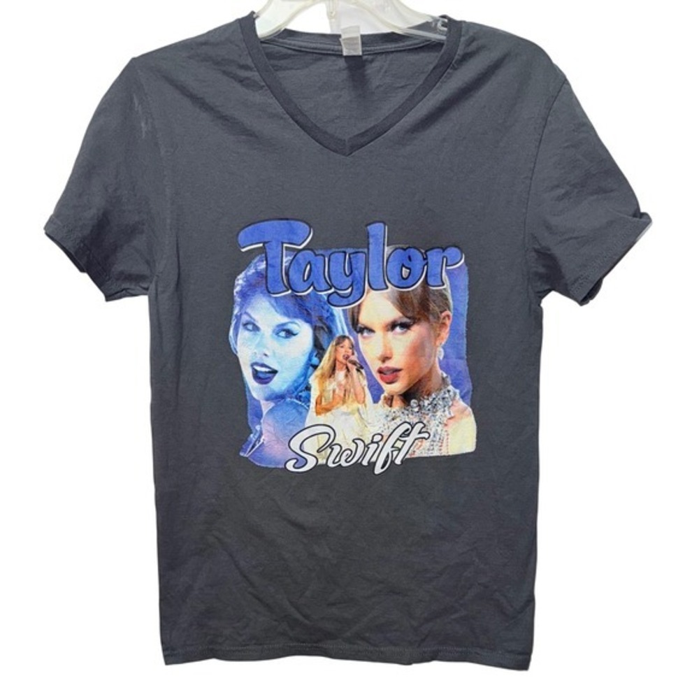 Taylor Swift Fruit of the Loom Graphic VNeck T Shirt S Gray Cotton Tour Concert